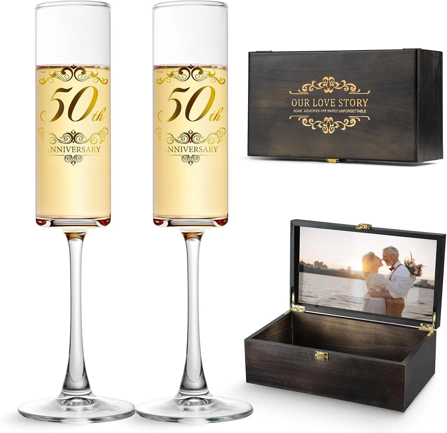 50th Anniversary Champagne Flutes Set of 2 with Wooden Keepsake Box
50th Anniversary Champagne Flutes Set of 2 with Wooden Keepsake Box