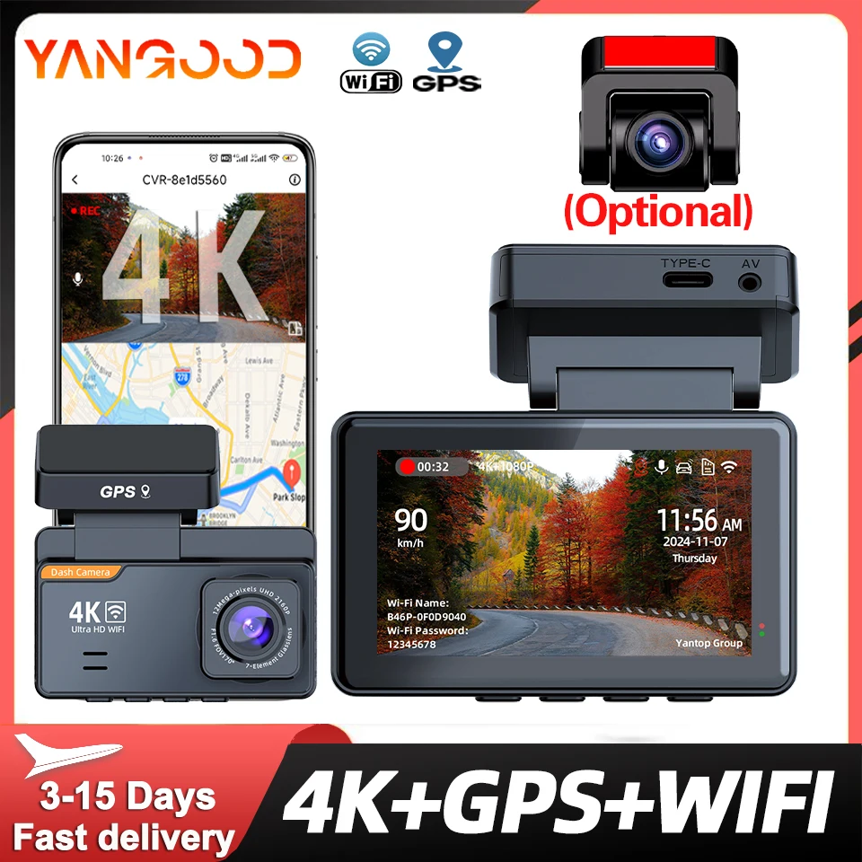 Yangood 4K Dashcam Auto Mini Car Dvr Video Recorder with GPS WIFI Support Dual Lens 1080P Rearview Camera Night Vision Black Box
Yangood 4K Dashcam Auto Mini Car Dvr Video Recorder with GPS WIFI Support Dual Lens 1080P Rearview Camera Night Vision Black Box