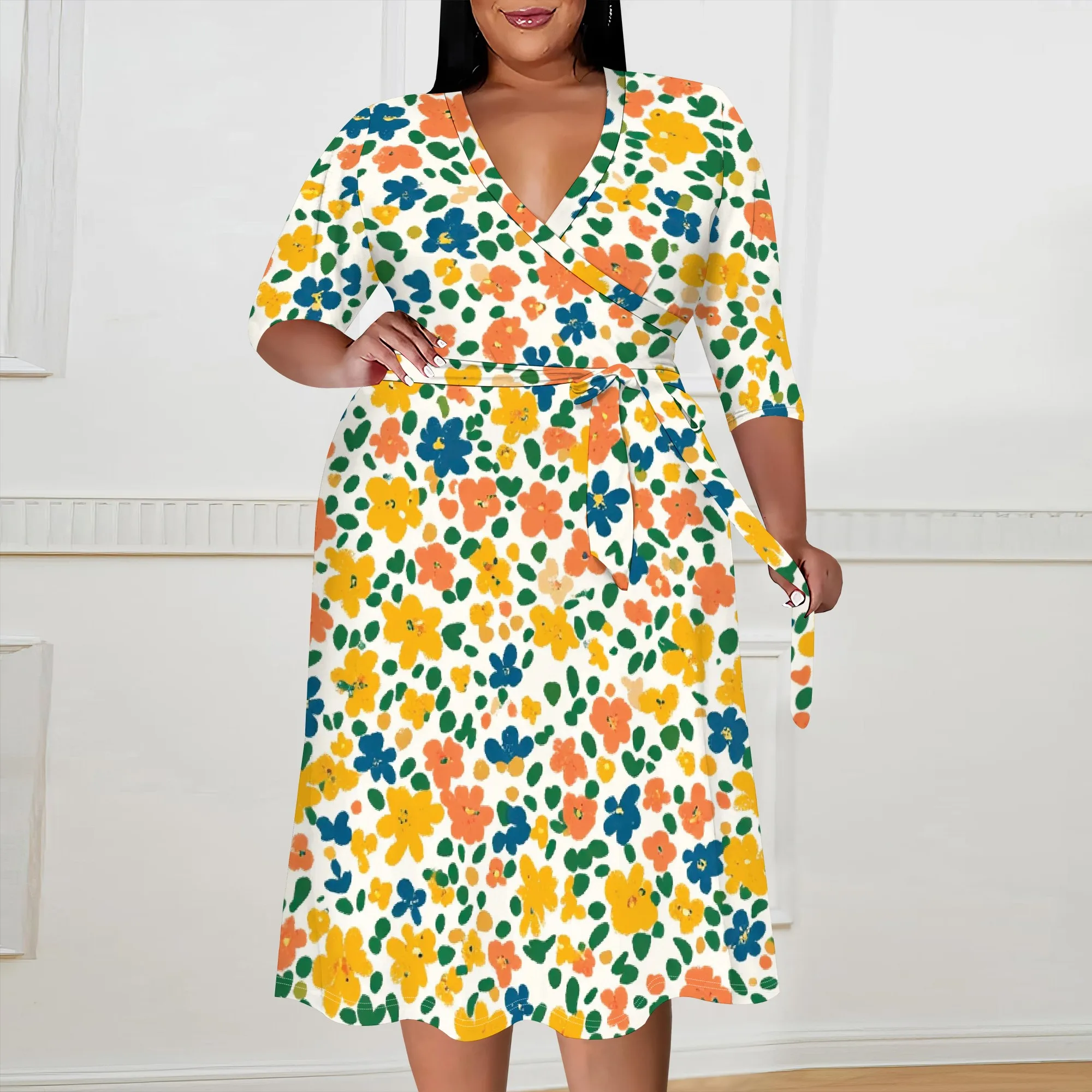 Plus Size Multi-Floral Print Wrap Dress XL-6XL - White V-Neck Summer Casual Midi Dress for Women
Plus Size Multi-Floral Print Wrap Dress XL-6XL - White V-Neck Summer Casual Midi Dress for Women