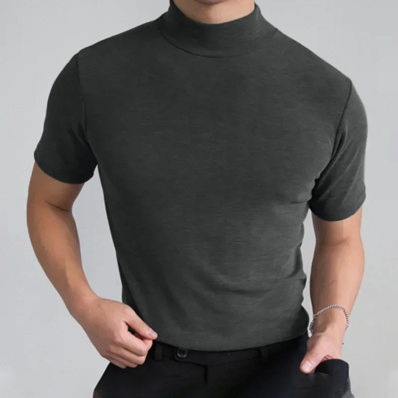 Men's Light Luxury Summer Turtleneck T-shirt Solid Slim Fit Basic Tops Short-sleeved Casual Slim Shirts Men Streetwear Clothing
Men's Light Luxury Summer Turtleneck T-shirt Solid Slim Fit Basic Tops Short-sleeved Casual Slim Shirts Men Streetwear Clothing