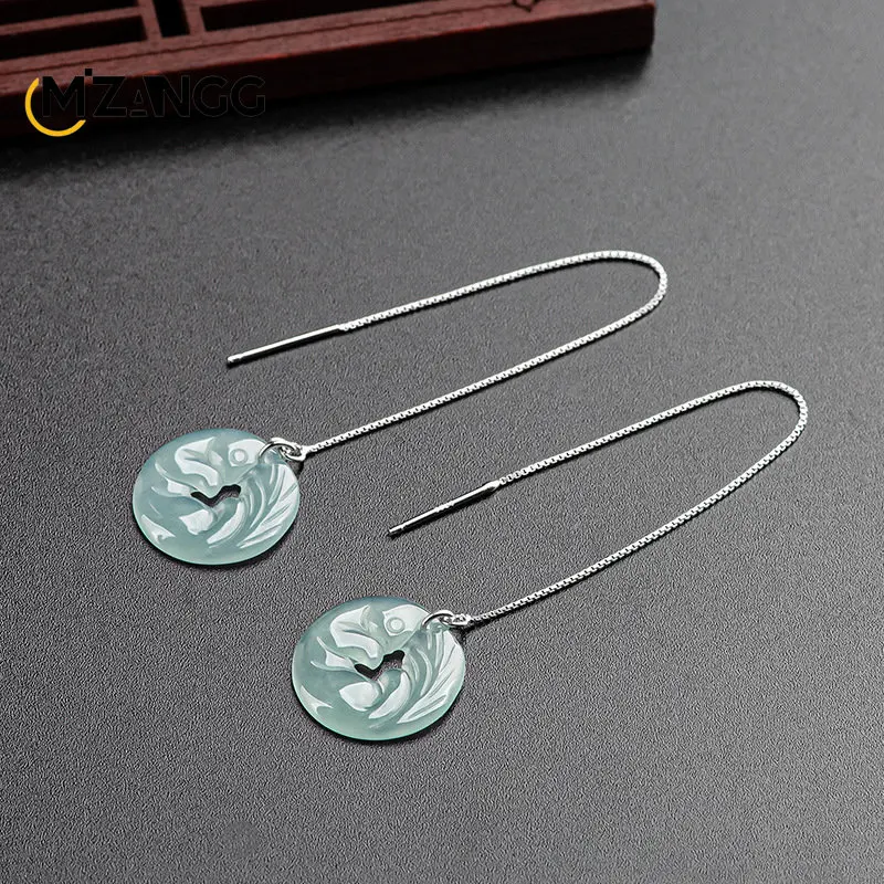 S925 Silver Inlaid Ice Jade Earrings Natural A Goods Jadeite Blue Water Nine Tail Fox Ear Wire Women's High-grade Earrings
S925 Silver Inlaid Ice Jade Earrings Natural A Goods Jadeite Blue Water Nine Tail Fox Ear Wire Women's High-grade Earrings