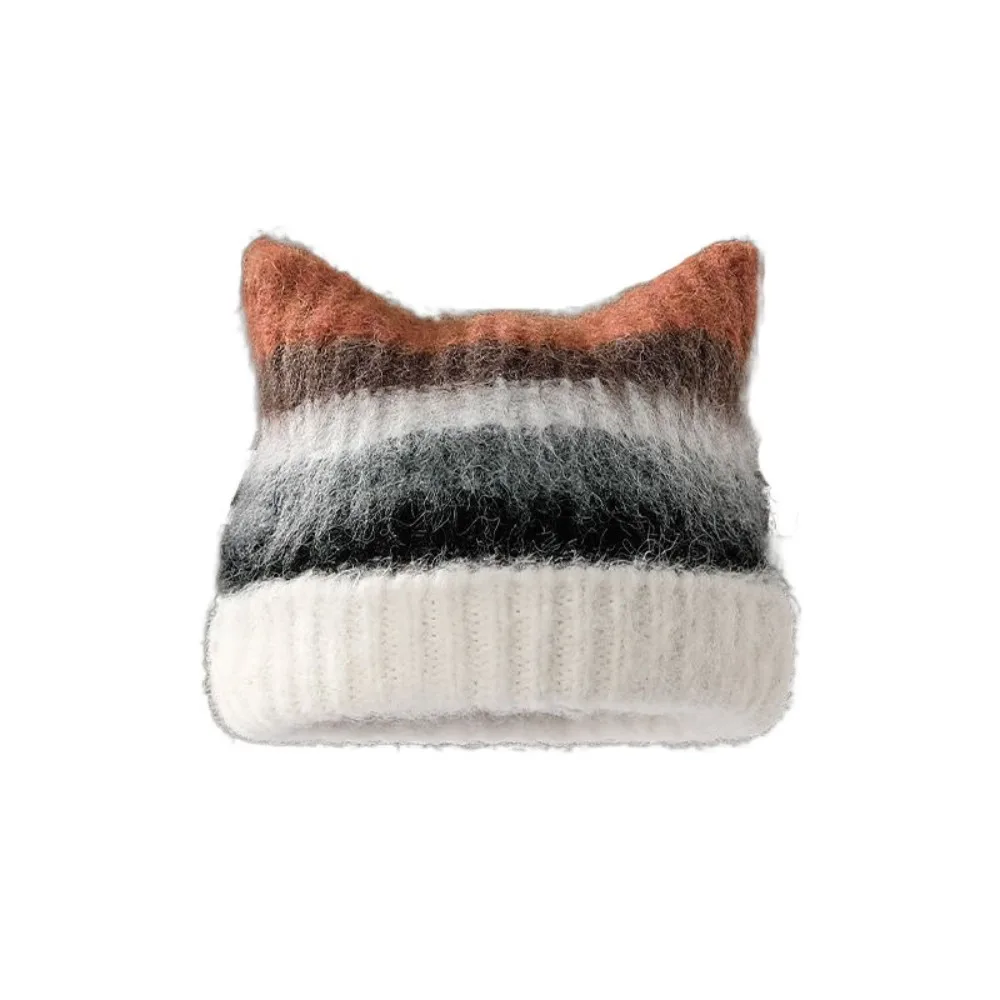 Casual Colored Cat Ears Pullover Hat Rainbow Gradient Woolen Knitted Hat Warm Japanese Style Striped Bucket Hat Autumn Winter
Casual Colored Cat Ears Pullover Hat Rainbow Gradient Woolen Knitted Hat Warm Japanese Style Striped Bucket Hat Autumn Winter