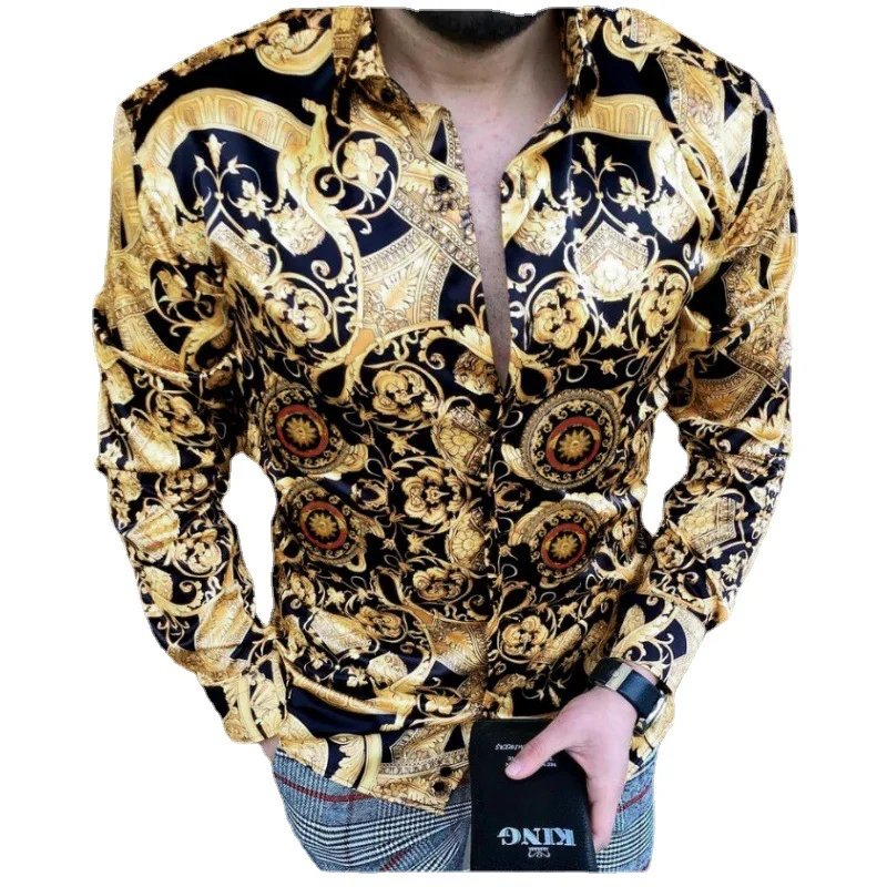 Slim Printed Lapel Long Sve irt Youth Faionable Floral Pattern Turn-down Collar Casual Loose Fit Autumn Mens irt
Slim Printed Lapel Long Sve irt Youth Faionable Floral Pattern Turn-down Collar Casual Loose Fit Autumn Mens irt
