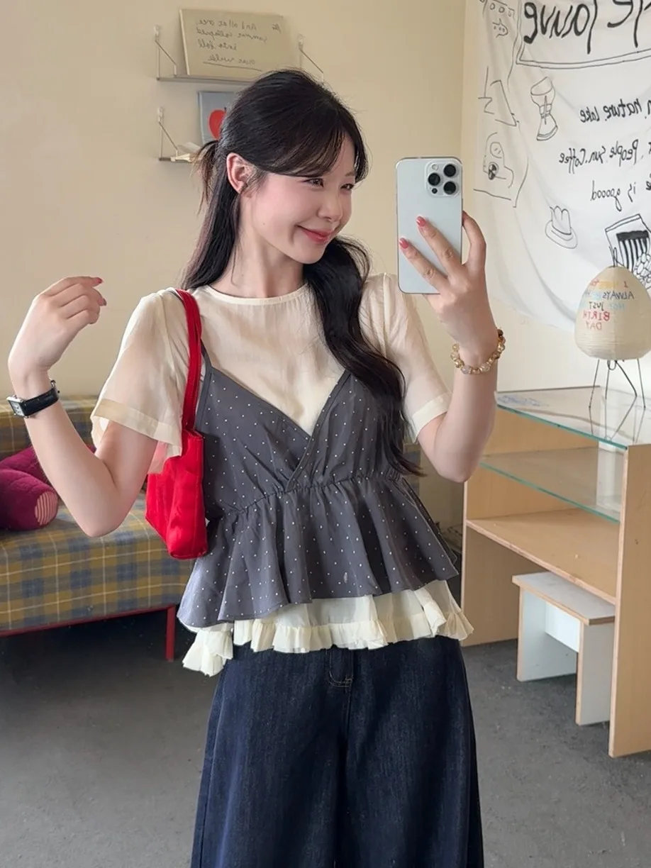 plus Size Fashion Set Summer New Design Doll Shirt Short Sleeve Polka Dot Strap Vest Layered Wear Commute Korean Style
plus Size Fashion Set Summer New Design Doll Shirt Short Sleeve Polka Dot Strap Vest Layered Wear Commute Korean Style