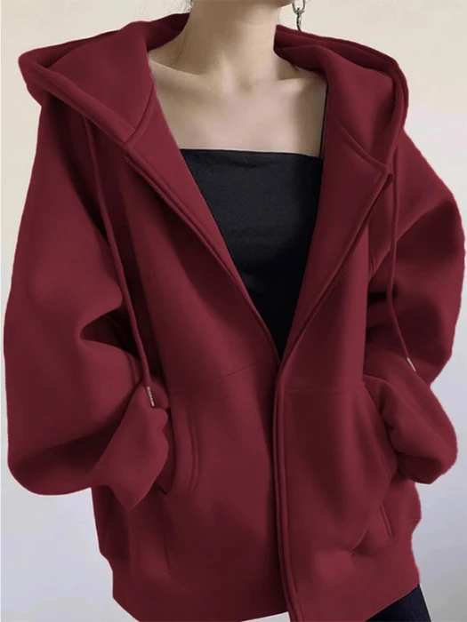 Women's Hooded Zipper Fleece Lined Oversize Sweatshirt Cardigan Wine Red Color Trendy Brand Autumn Winter Casual Outerwear
Women's Hooded Zipper Fleece Lined Oversize Sweatshirt Cardigan Wine Red Color Trendy Brand Autumn Winter Casual Outerwear