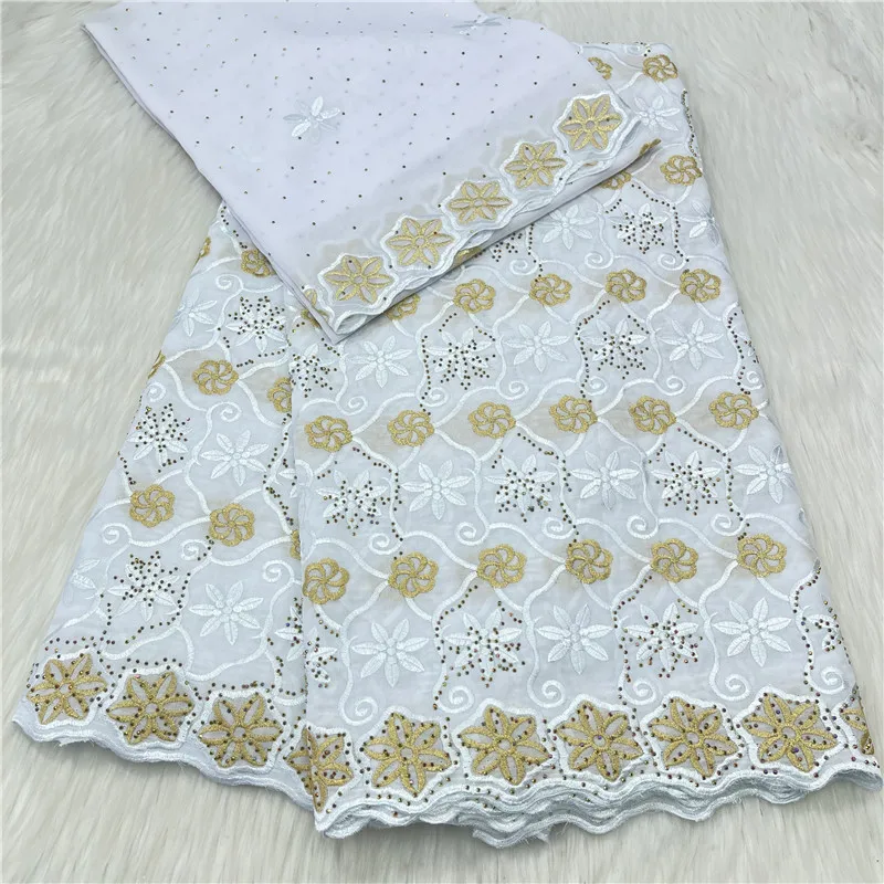7 yard With Scarf White Gold Swiss voile lace fabric Dry lace embroidery African 100% cotton fabrics Dubai style 27L5030301
7 yard With Scarf White Gold Swiss voile lace fabric Dry lace embroidery African 100% cotton fabrics Dubai style 27L5030301