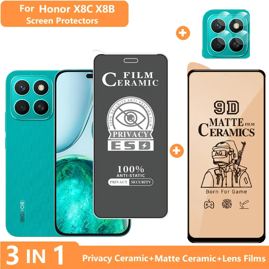 3-in-1 for Honor X8a X8b X8c Screen Protector Honor X8b Privacy Film +Lens Films + Soft Ceramic Matte Film
3-in-1 for Honor X8a X8b X8c Screen Protector Honor X8b Privacy Film +Lens Films + Soft Ceramic Matte Film