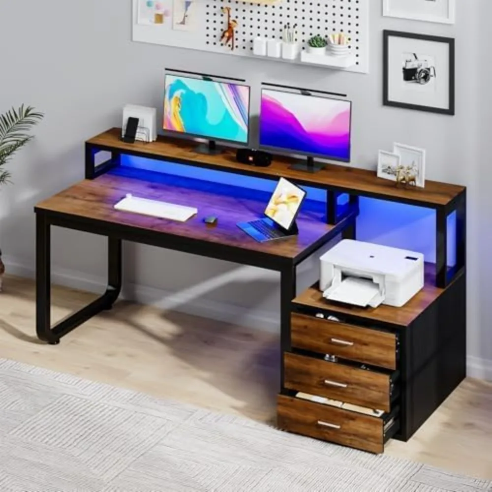 Computer Desk with Storage Drawers, 67 Inch Wooden Office Desk with Long Monitor Stand&Printer Shelf, Reversible Long Desk with
Computer Desk with Storage Drawers, 67 Inch Wooden Office Desk with Long Monitor Stand&Printer Shelf, Reversible Long Desk with