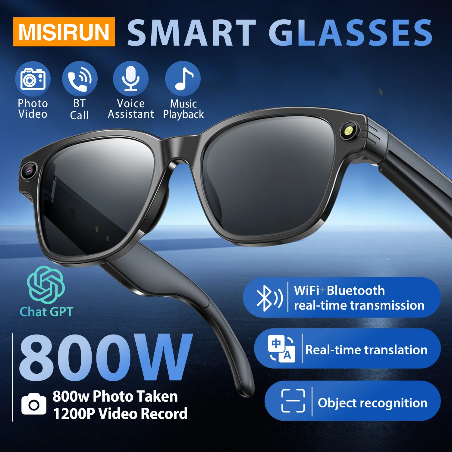 Smart AI Glasses 800W Pixel AI Shooting Camera Chat GPT HD Photo Video Bluetooth Call Language Translation Music Sunglasses Men
Smart AI Glasses 800W Pixel AI Shooting Camera Chat GPT HD Photo Video Bluetooth Call Language Translation Music Sunglasses Men