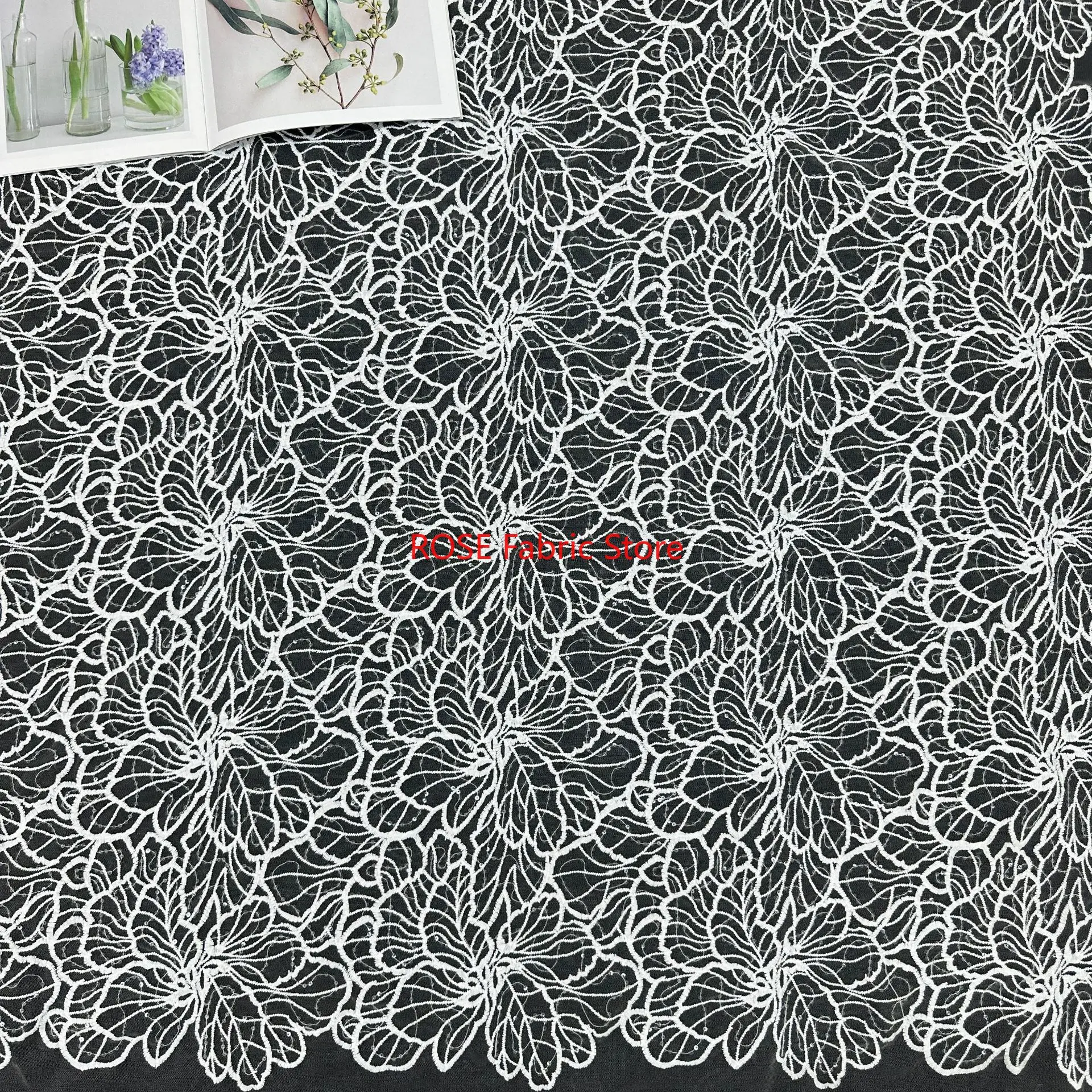 1 Yard Off White Full Rose Flower Lace Fabric Sequined Shiny Milk Silk Embroidey Tulle Lace For Wedding dress, veil, DIY sewing
1 Yard Off White Full Rose Flower Lace Fabric Sequined Shiny Milk Silk Embroidey Tulle Lace For Wedding dress, veil, DIY sewing