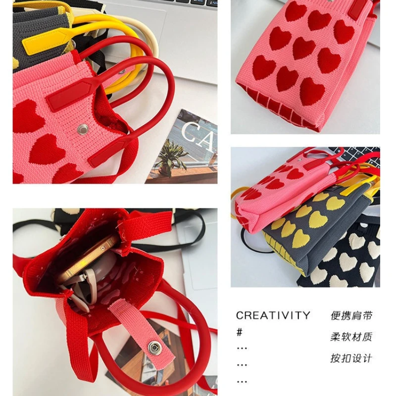 Fashion Girl Portable Handbag Sweet Love Knit Handbag Reusable Handmade Women Knot Wrist Bag High Capacity Phone Bag
Fashion Girl Portable Handbag Sweet Love Knit Handbag Reusable Handmade Women Knot Wrist Bag High Capacity Phone Bag