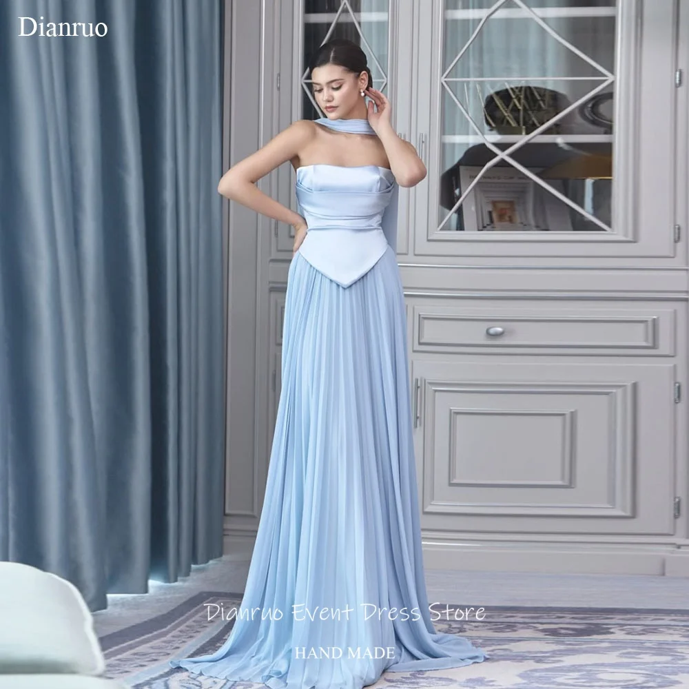 Dianruo Unique Sky Blue Strapless Evening Dress A Line Long Vestidos De Fiesta Elegantes Pleated Robes Bal De Promo Customized
Dianruo Unique Sky Blue Strapless Evening Dress A Line Long Vestidos De Fiesta Elegantes Pleated Robes Bal De Promo Customized