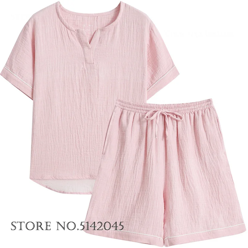 Summer New Female Pajamas Set Couple Sleepwear 100% Cotton Gauze Nightwear Trouser Suits Loose Comfortable Breathable Homewear
Summer New Female Pajamas Set Couple Sleepwear 100% Cotton Gauze Nightwear Trouser Suits Loose Comfortable Breathable Homewear