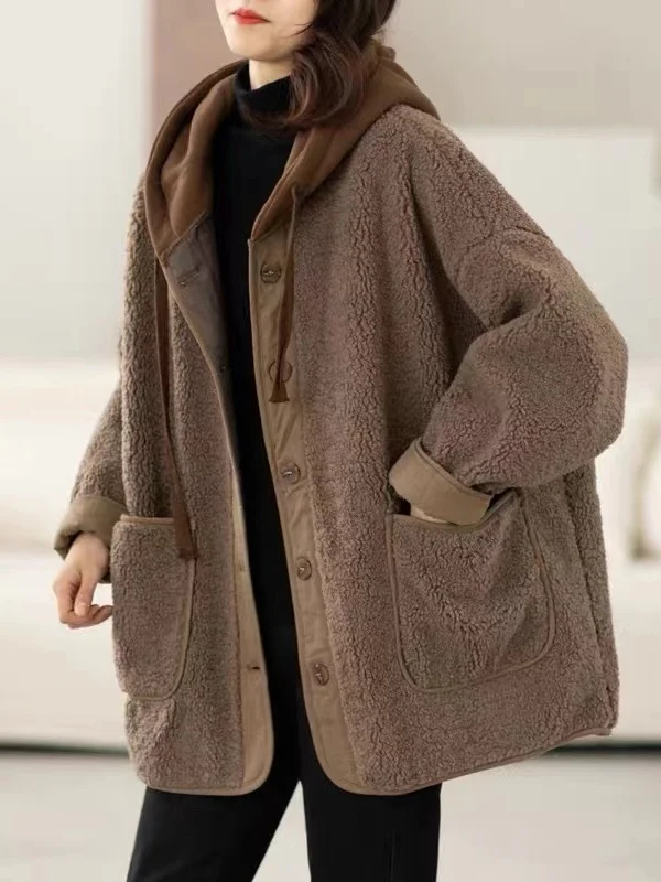 plus Size Women's Casual Thiened ort Lamb Fur Jaet Winter Sli Leisure Match All Hooded Coat Korean Sle Long Sve 
plus Size Women's Casual Thiened ort Lamb Fur Jaet Winter Sli Leisure Match All Hooded Coat Korean Sle Long Sve