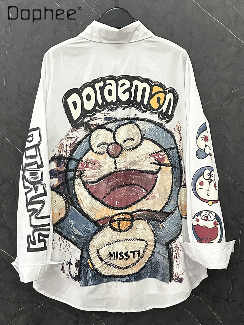 2025 summer new cartoon cat long-sleeved shirt women's loose casual style versatile medium length printed sequined shirt top
2025 summer new cartoon cat long-sleeved shirt women's loose casual style versatile medium length printed sequined shirt top