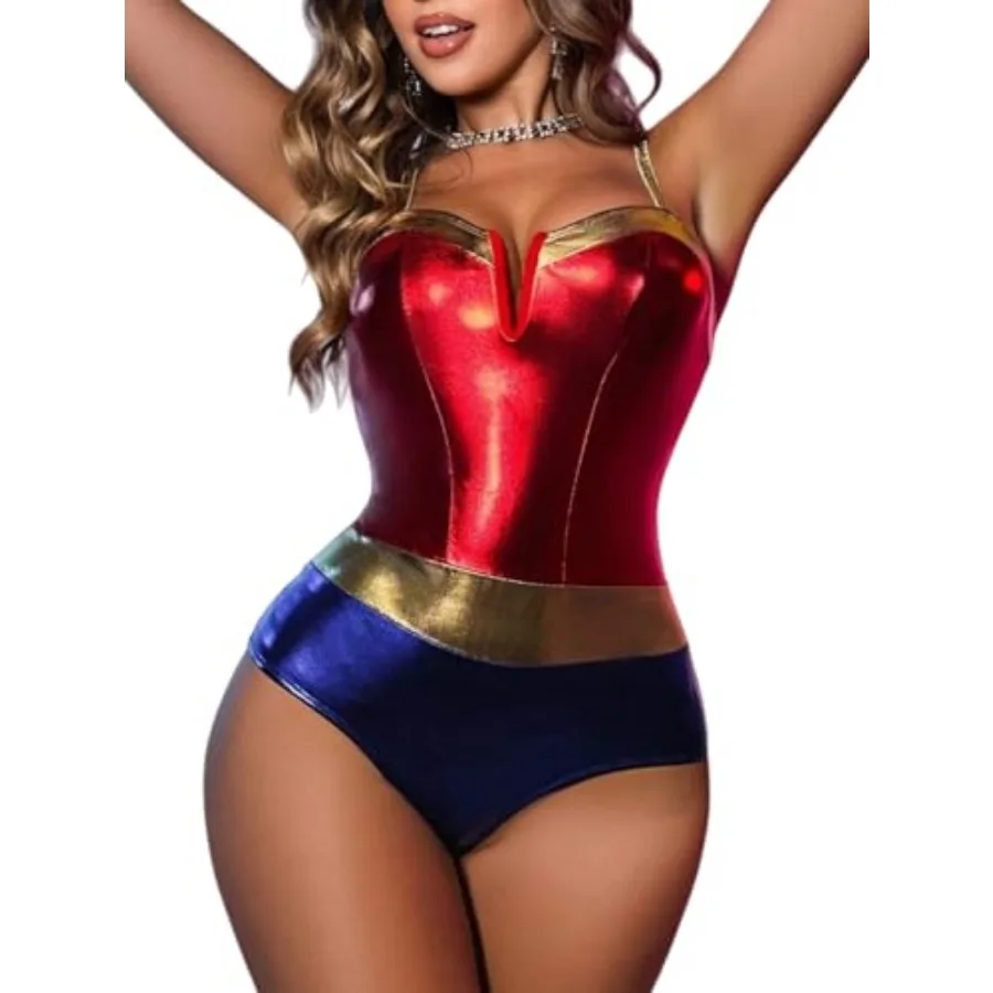 OYOANGLE Women's 2 Pcs Bodysuit with Headpiece Wonder Woman Superhero Anime Lingerie Cosplay Costume Party Bodysuit Set
OYOANGLE Women's 2 Pcs Bodysuit with Headpiece Wonder Woman Superhero Anime Lingerie Cosplay Costume Party Bodysuit Set