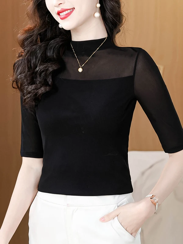 Women's Lace T-Shirt Half High Collar Mesh Five-Quarter Sleeve Spring Summer New Style Base Shirt Inner Wear Short Sleeve Top
Women's Lace T-Shirt Half High Collar Mesh Five-Quarter Sleeve Spring Summer New Style Base Shirt Inner Wear Short Sleeve Top