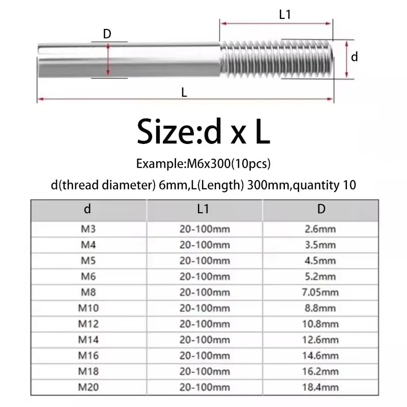 1-20Pc M3 M4 M5 M6 M8 M10~M20 304 Stainless Steel Single End Thread Rod Headless Bolt Screw Tooth Stick Single Head Threaded Bar
1-20Pc M3 M4 M5 M6 M8 M10~M20 304 Stainless Steel Single End Thread Rod Headless Bolt Screw Tooth Stick Single Head Threaded Bar