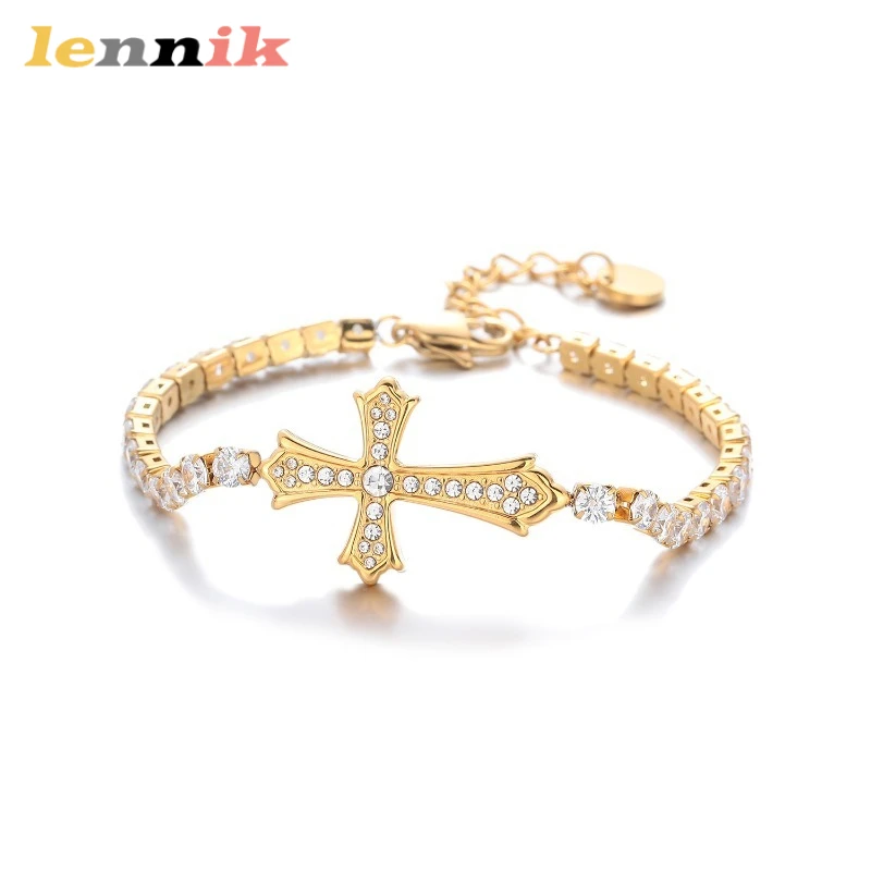 LENNIK High End Feeling Full Diamond Cross Zircon Titanium Steel Bracelet for Men and Women, Fashionable Drawstring Jewelry
LENNIK High End Feeling Full Diamond Cross Zircon Titanium Steel Bracelet for Men and Women, Fashionable Drawstring Jewelry