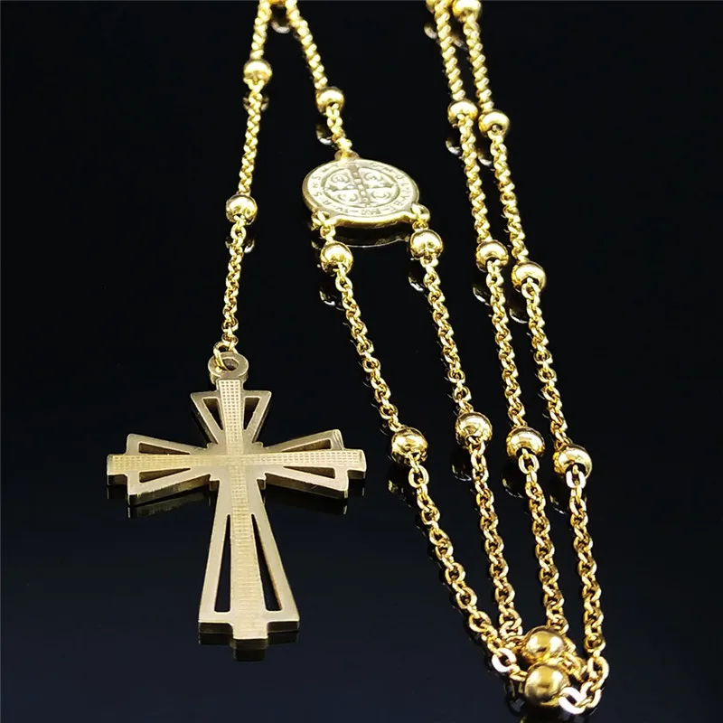 Cross Rosary Catholic Hollow Necklace Saint Benedict Stainless Steel Women Gold Color Beads Long Necklaces Jewelry Gift N1165S05
Cross Rosary Catholic Hollow Necklace Saint Benedict Stainless Steel Women Gold Color Beads Long Necklaces Jewelry Gift N1165S05