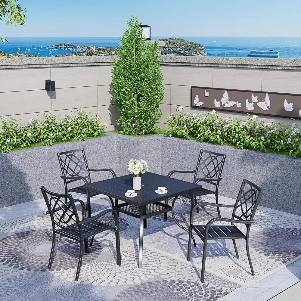 Outdoor Metal Square Patio Dining Table with Umbrella Hole Garden Furniture 4 People Durable Low Maintenance Classic Black
Outdoor Metal Square Patio Dining Table with Umbrella Hole Garden Furniture 4 People Durable Low Maintenance Classic Black