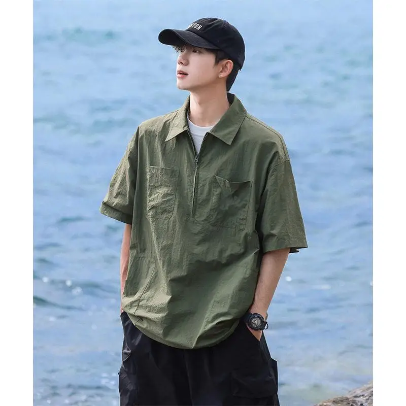 Summer Trendy Short Sleeve Shirt Half Zip Casual Collar Workwear Loose Fit Bright Thread Men's Regular Length Inner Wear
Summer Trendy Short Sleeve Shirt Half Zip Casual Collar Workwear Loose Fit Bright Thread Men's Regular Length Inner Wear