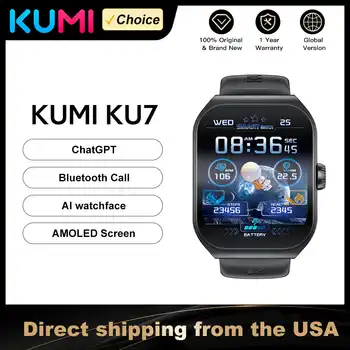 KUMI KU7 1.96-inch Amoled Curved Screen ChatGPT Bluetooth Call5.2 IP68 waterproof 100+ Sports modes Health monitor Smart watch