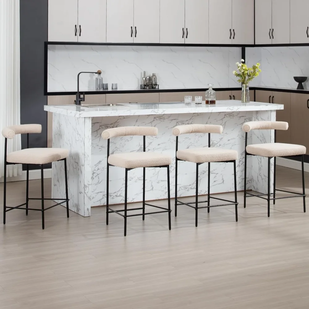 26'' Boucle Bar Stools Set of 4, Modern Counter Height Barstools with Metal Legs, Sherpa Upholstered Kitchen Stools Curved Open
26'' Boucle Bar Stools Set of 4, Modern Counter Height Barstools with Metal Legs, Sherpa Upholstered Kitchen Stools Curved Open