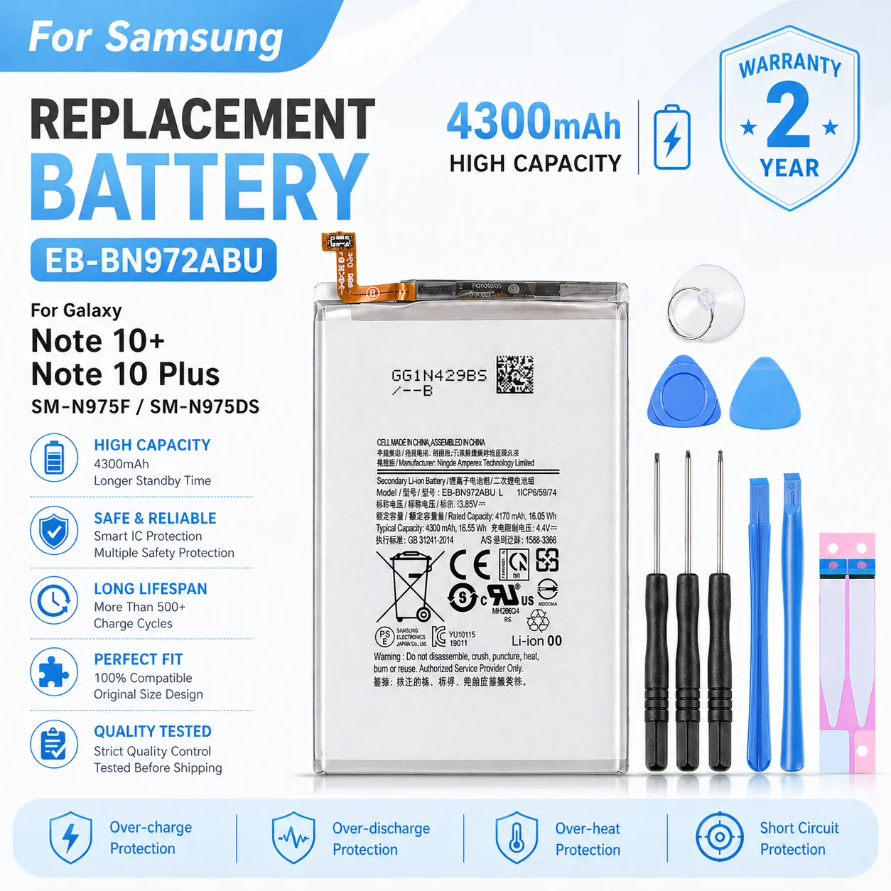 4300mAh EB-BN972ABU Capacity Battery For Samsung Galaxy Note 10 Plus SM-N975F SM-N975DS Replacement Phone Battery
4300mAh EB-BN972ABU Capacity Battery For Samsung Galaxy Note 10 Plus SM-N975F SM-N975DS Replacement Phone Battery