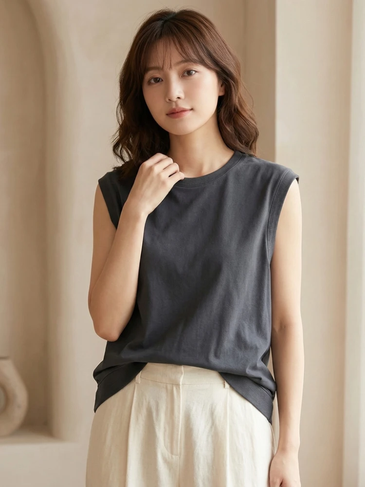 2026 Summer Women Cotton O Neck Sleeveless Camisole Tank Top Solid Ribbed Cuff Loose Casual Daily Versatile Street Basic Vest
2026 Summer Women Cotton O Neck Sleeveless Camisole Tank Top Solid Ribbed Cuff Loose Casual Daily Versatile Street Basic Vest