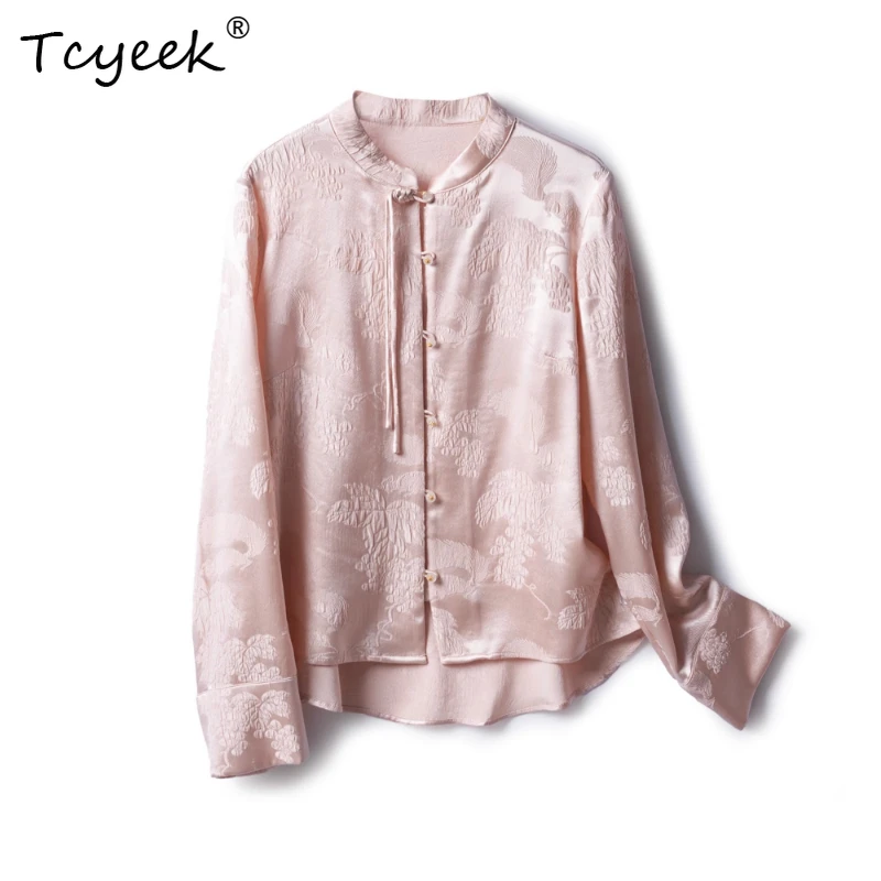 Tcyeek 93% Mulberry Silk 7% Spandex Spring Summer New Chinese Style Solid Color Long Sleeved Stand Collar Women's Shirts 여름옷
Tcyeek 93% Mulberry Silk 7% Spandex Spring Summer New Chinese Style Solid Color Long Sleeved Stand Collar Women's Shirts 여름옷
