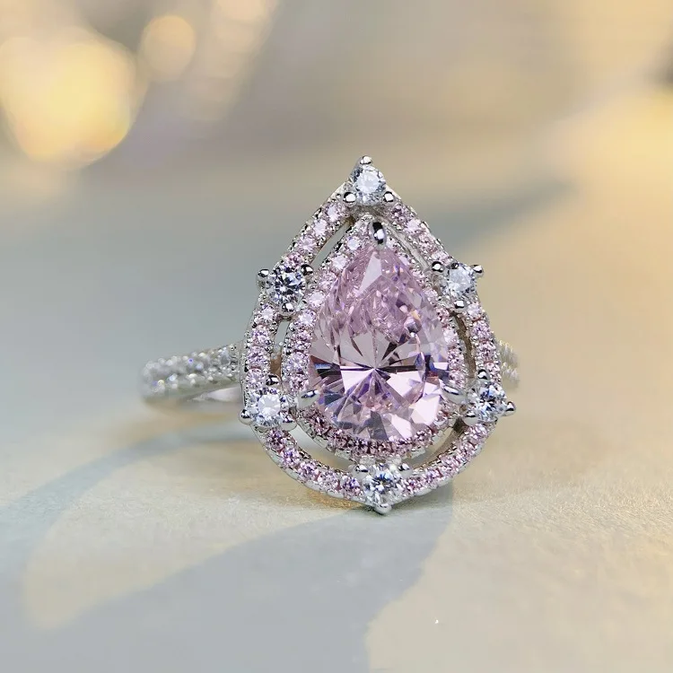 S925 Pure Silver Ring, Women's Water Droplet Pink Diamond 3-carat Crystal Gemstone Ring, Wholesale and Dropshipping
S925 Pure Silver Ring, Women's Water Droplet Pink Diamond 3-carat Crystal Gemstone Ring, Wholesale and Dropshipping