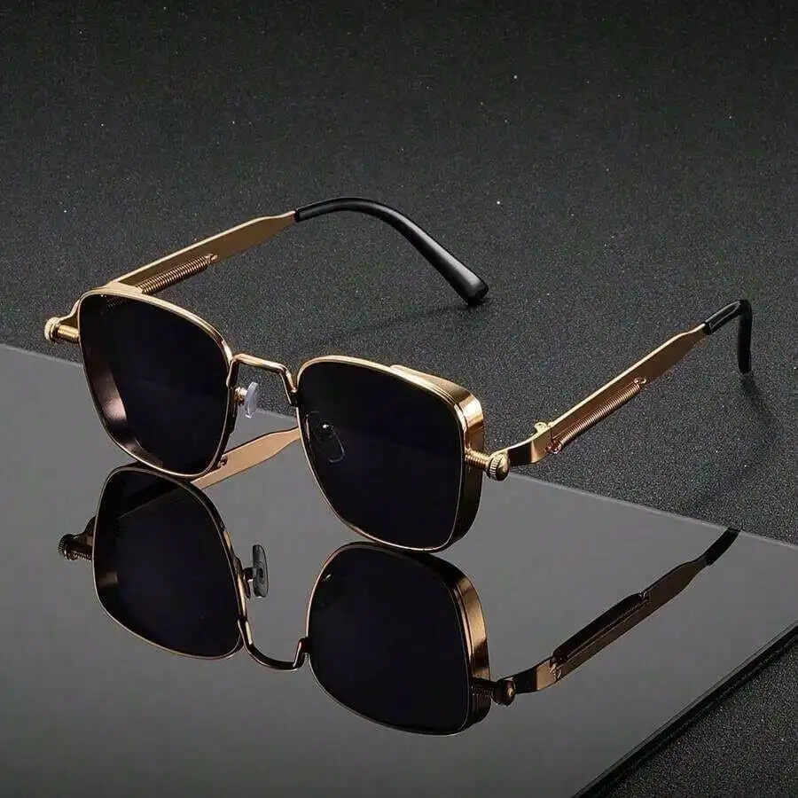 Unisex Square Gold Metal Frame Sunglasses with Black Lenses for Street Style & Outdoor Use
Unisex Square Gold Metal Frame Sunglasses with Black Lenses for Street Style & Outdoor Use