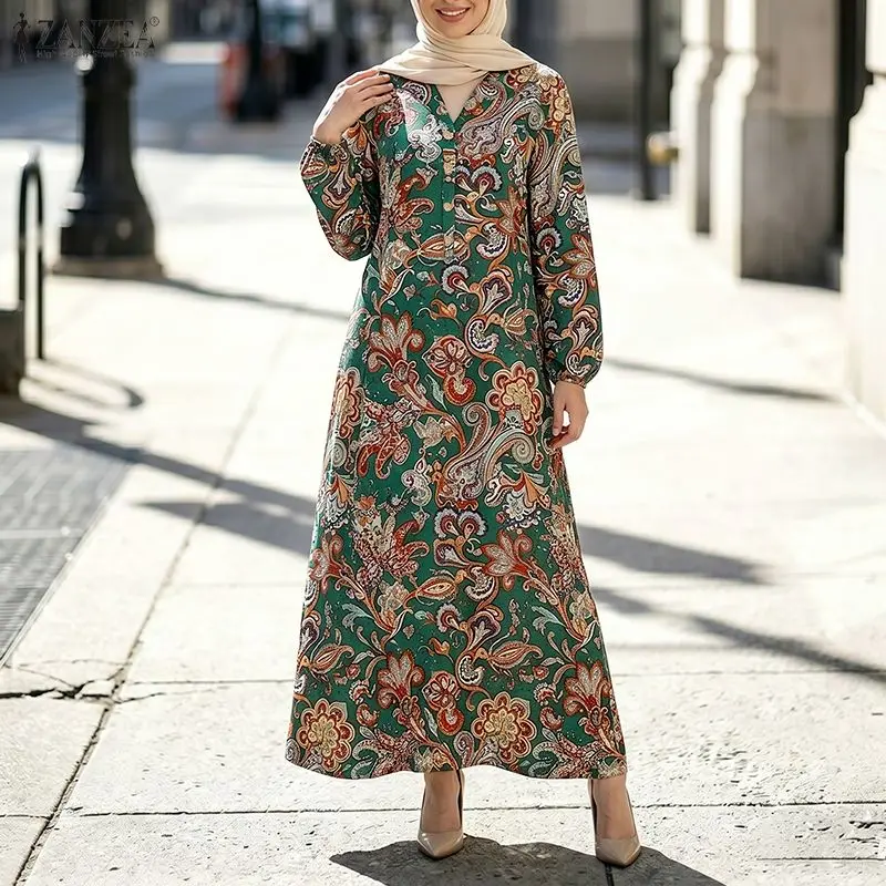 Muslim Modest Paisley Print Abaya Women V-Neck Long Lantern Sleeves Loose Maxi Dress ZANZEA Islamic Hijabs Vacation Robes Femme
Muslim Modest Paisley Print Abaya Women V-Neck Long Lantern Sleeves Loose Maxi Dress ZANZEA Islamic Hijabs Vacation Robes Femme
