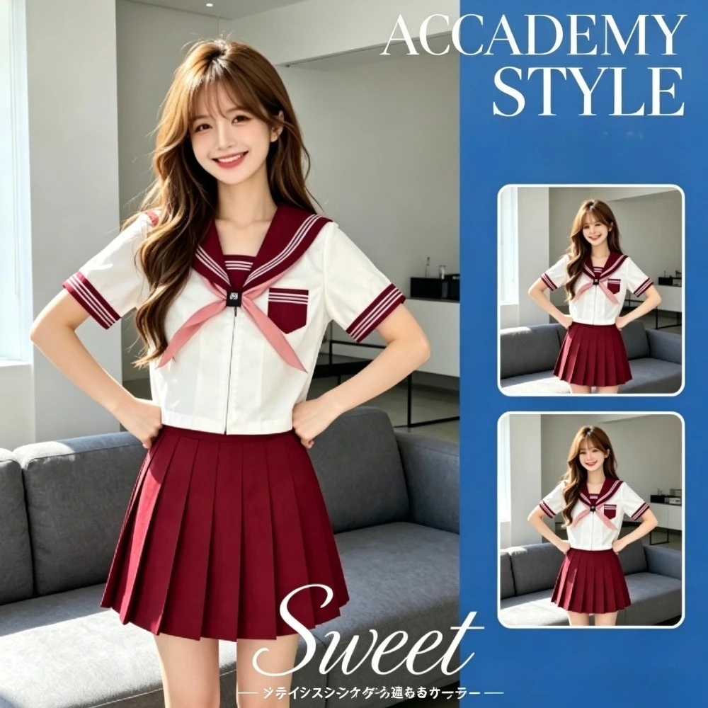 Dopamine Style JK School Uniform,Red Collar White Three-Line Sailor Suit,Japanese College Pleated Skirt Set for Daily Outfit
Dopamine Style JK School Uniform,Red Collar White Three-Line Sailor Suit,Japanese College Pleated Skirt Set for Daily Outfit