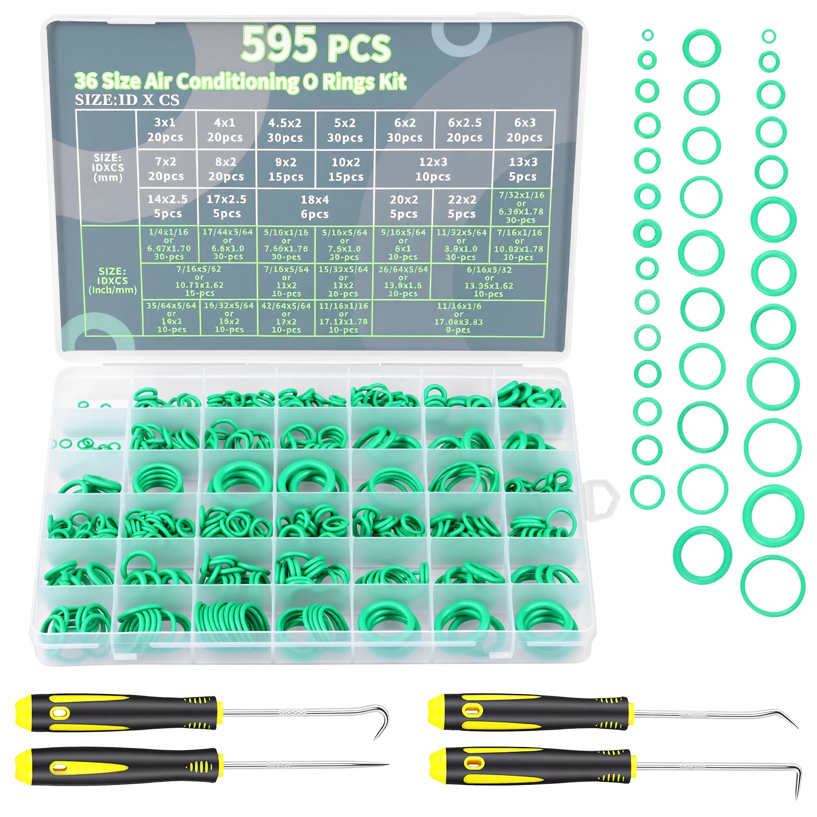 595Pcs 36 Size Air Conditioning O Ring Kit with Pick Hook Metric and SAE Size Seal Gasket for Auto AC Compressor Plumbing Pump
595Pcs 36 Size Air Conditioning O Ring Kit with Pick Hook Metric and SAE Size Seal Gasket for Auto AC Compressor Plumbing Pump