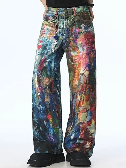 Retro American Dyeing Oil Painting Print Loose Wide Leg Jeans Men's Heavyweight Slimming Design fiti Pants
Retro American Dyeing Oil Painting Print Loose Wide Leg Jeans Men's Heavyweight Slimming Design fiti Pants