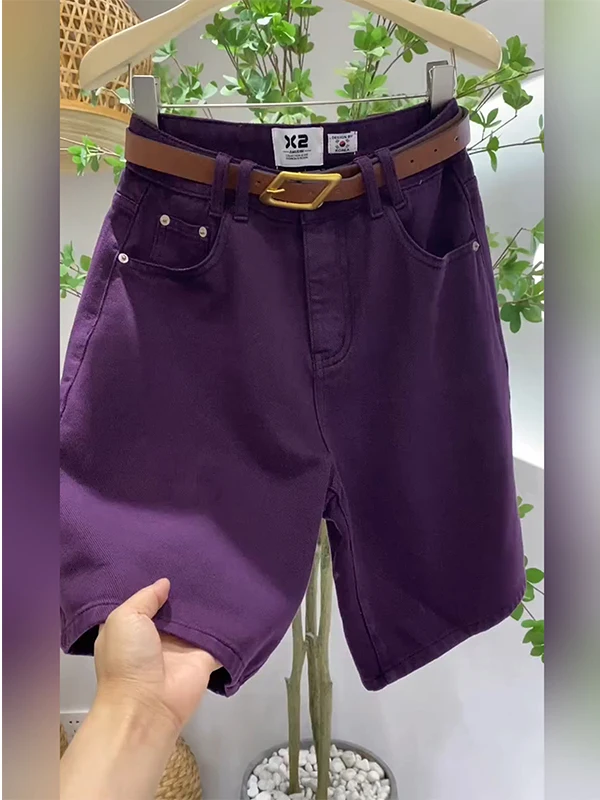 Джинсовые шорты Outlet Grape Purple для женщин, с высокой талией, облегающие, эластичные, с широкими штанинами, длиной до колена, летний стиль, корейский фасон
Джинсовые шорты Outlet Grape Purple для женщин, с высокой талией, облегающие, эластичные, с широкими штанинами, длиной до колена, летний стиль, корейский фасон
