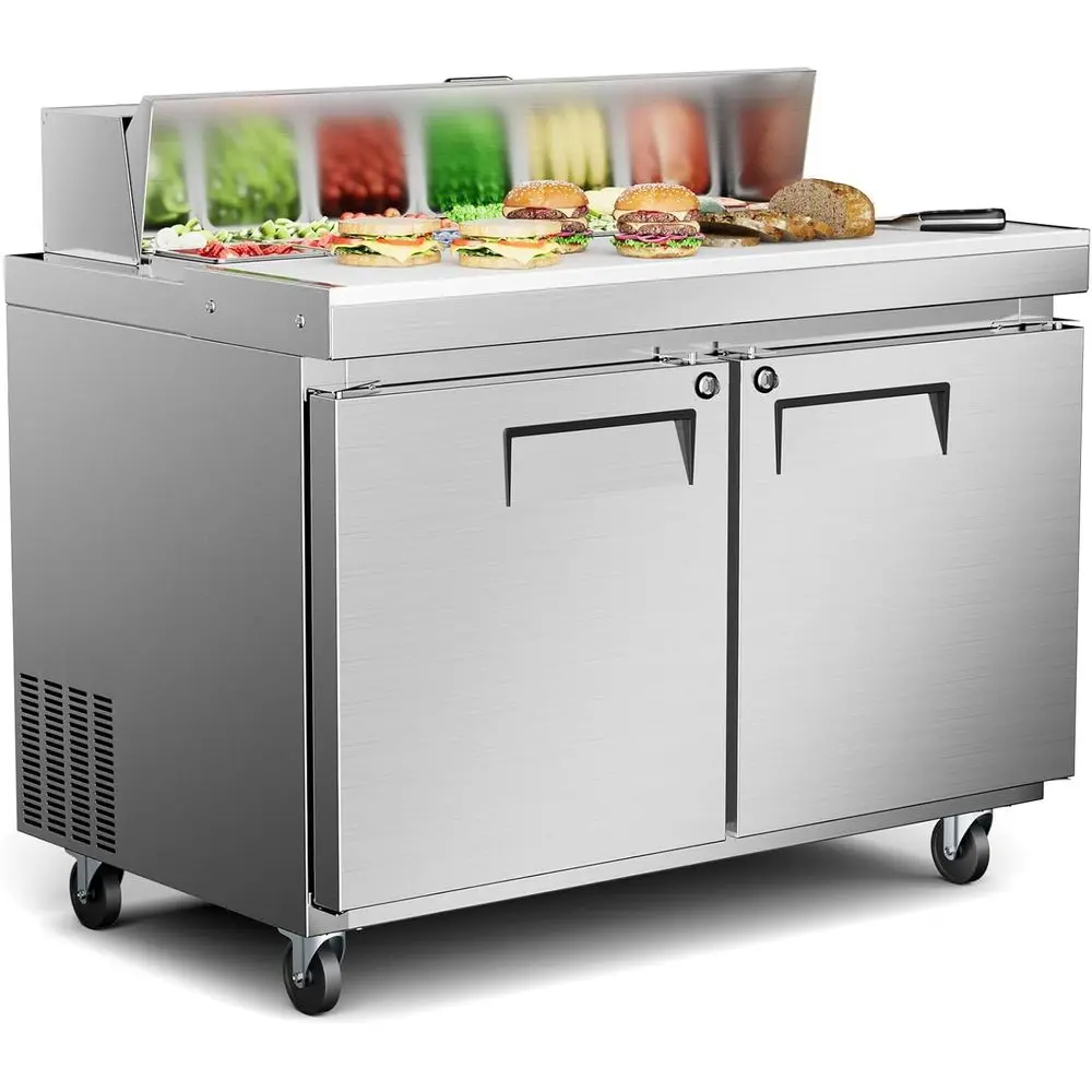 48 Wide 2-Door 20 Cu.ft Commercial Refrigerator for Sandwich, Salad, and Pizza Prep with Stainless Steel Workstation, Condiment
48 Wide 2-Door 20 Cu.ft Commercial Refrigerator for Sandwich, Salad, and Pizza Prep with Stainless Steel Workstation, Condiment