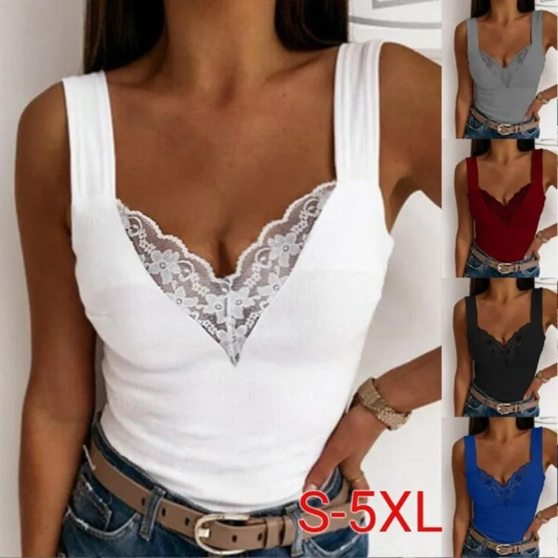 Women Summer Fashion V Neck Tank Casual Solid Color Lace Sleeveless Sexy Shirts Slim Tops
Women Summer Fashion V Neck Tank Casual Solid Color Lace Sleeveless Sexy Shirts Slim Tops