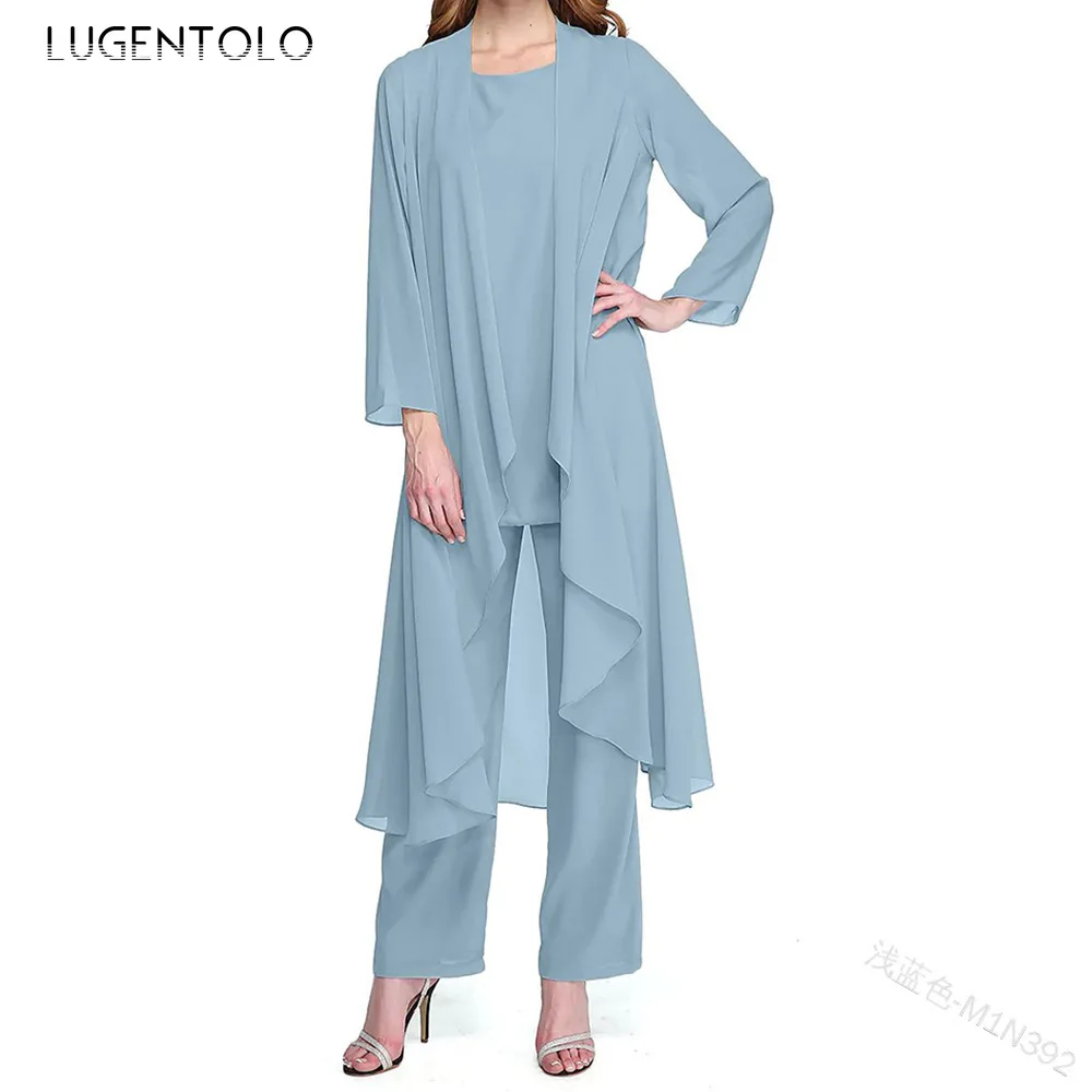 Комплект из трех предметов Lugentolo Женский, элегантный однотонный топ без рукавов и шифоновые брюки, темпераментная футболка с круглым вырезом, весна-лето
Комплект из трех предметов Lugentolo Женский, элегантный однотонный топ без рукавов и шифоновые брюки, темпераментная футболка с круглым вырезом, весна-лето