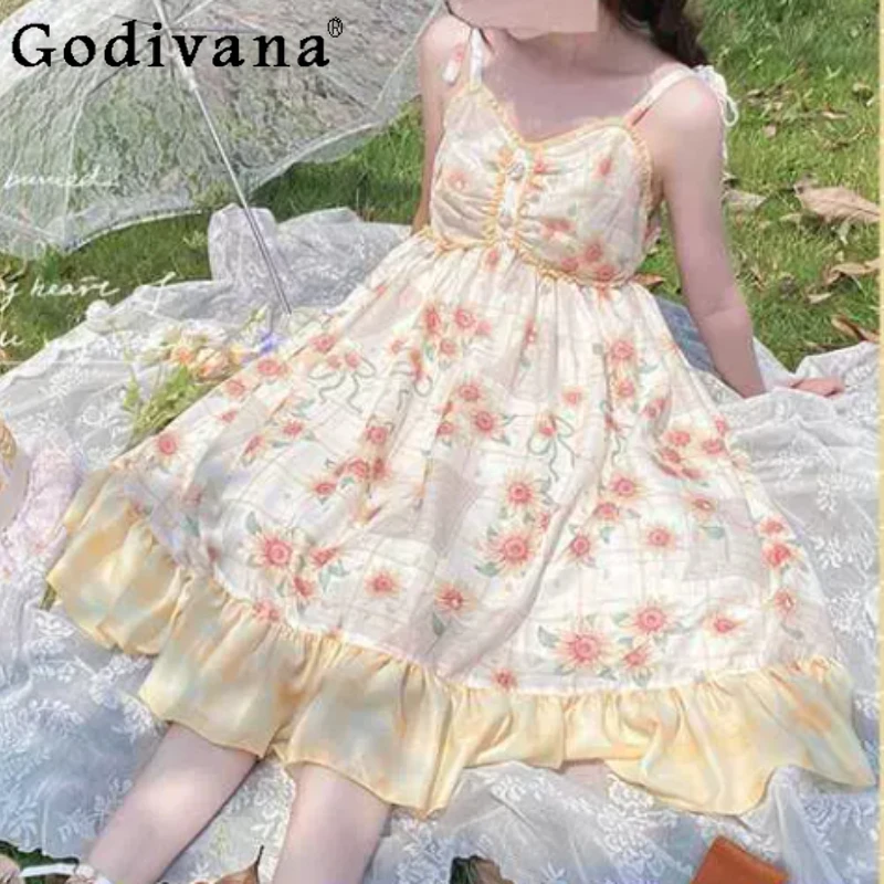 Spring Summer Sweet Lolita JSK V-neck Suspender Dress Fashion High Waist A-line Versatile Age-reducing Print Long Fairy Dresses
Spring Summer Sweet Lolita JSK V-neck Suspender Dress Fashion High Waist A-line Versatile Age-reducing Print Long Fairy Dresses