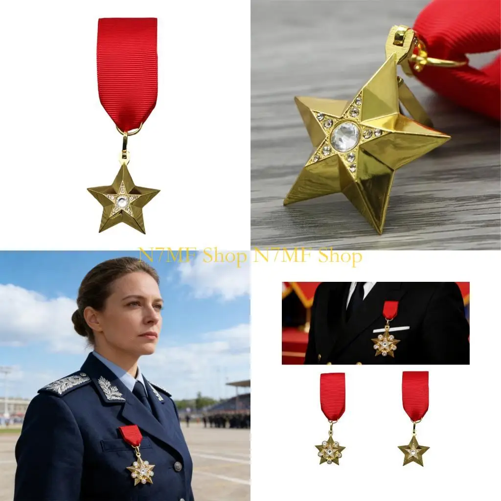 N7MF Traditional Forces Five Pointed Star Badge Pin With Red Ribbon Strong Metal Commemorative Item For Men
N7MF Traditional Forces Five Pointed Star Badge Pin With Red Ribbon Strong Metal Commemorative Item For Men