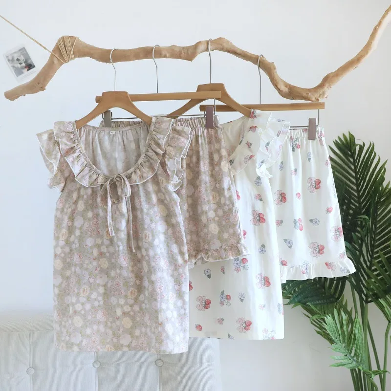 2026 New Women's Summer Pajama Set 100% Cotton Gauze Cute Sweet Ear Ear Edge Bow Short Sleeve Shorts Home Clothes Two Piece Set
2026 New Women's Summer Pajama Set 100% Cotton Gauze Cute Sweet Ear Ear Edge Bow Short Sleeve Shorts Home Clothes Two Piece Set