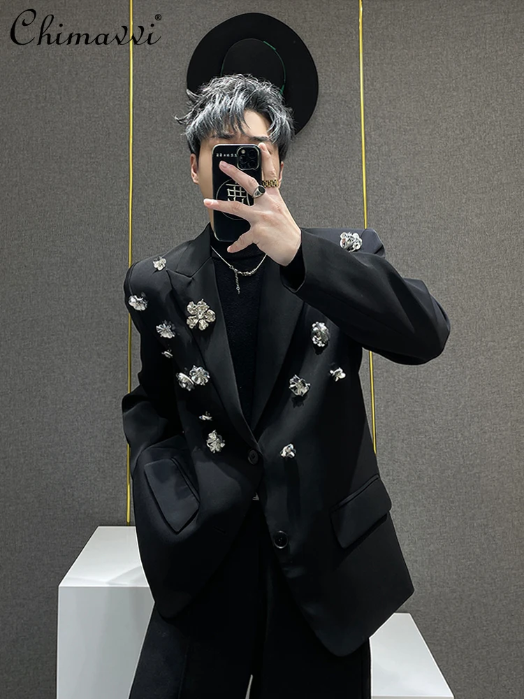 High-end Heavy Flower Brooch Black Suit Jacket Men's Spring and Autumn New Handsome Light Luxury Long-sleeved Elegant Coat
High-end Heavy Flower Brooch Black Suit Jacket Men's Spring and Autumn New Handsome Light Luxury Long-sleeved Elegant Coat