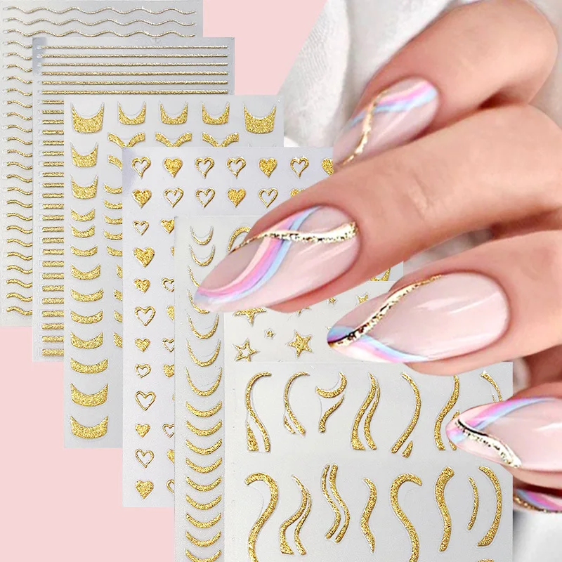 Adhesive Backed 3D Nail Art Stickers Glitter Gold Silver Line Star Heart Design For Nails Decoration Manicure Supplies Material
Adhesive Backed 3D Nail Art Stickers Glitter Gold Silver Line Star Heart Design For Nails Decoration Manicure Supplies Material