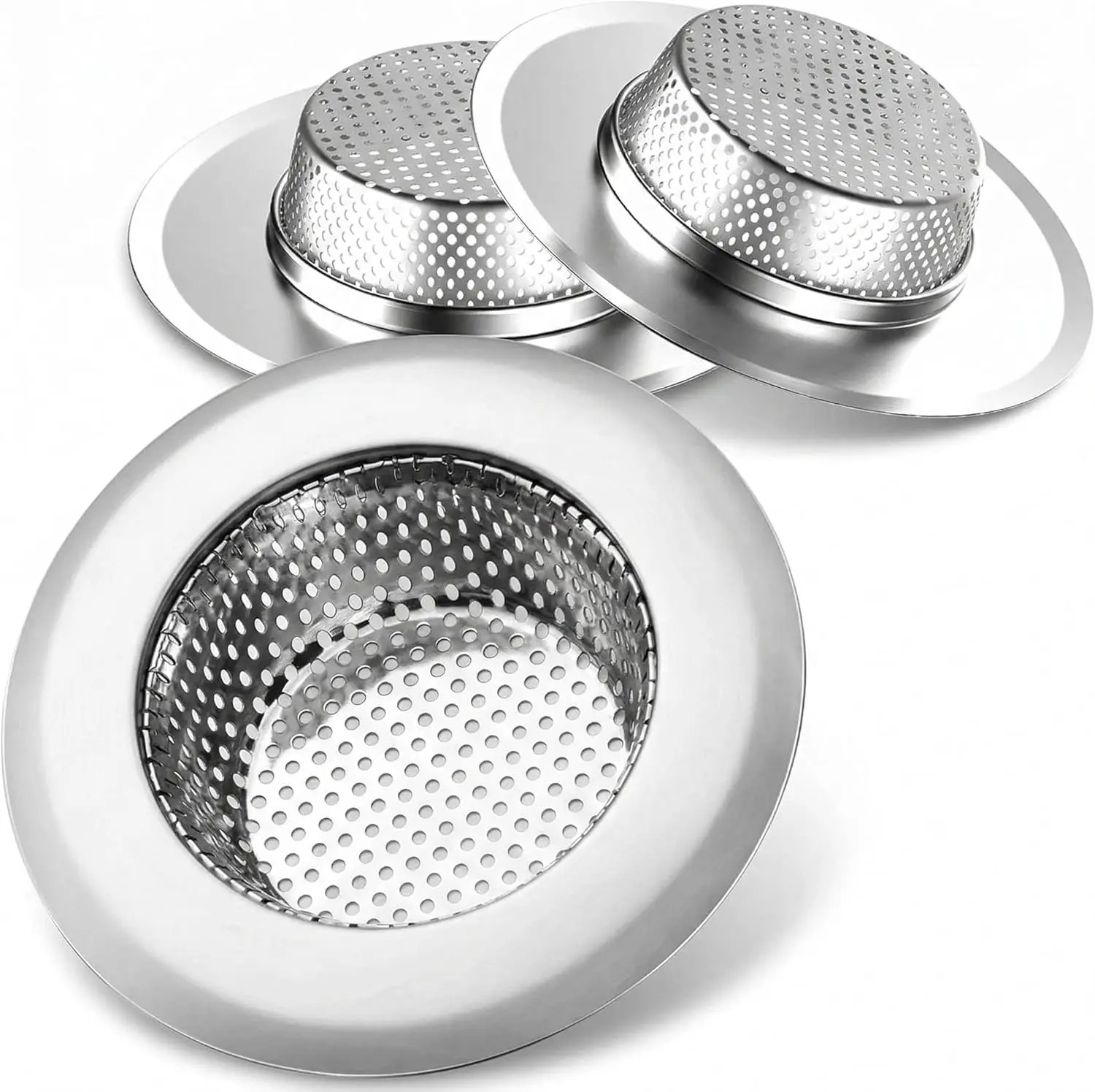 3-Pack Kitchen Sink Strainer, Stainless Steel Drain Filter with Large 4.5" Rim, Dishwasher Safe, Anti-Clog Perforated Basket for
3-Pack Kitchen Sink Strainer, Stainless Steel Drain Filter with Large 4.5" Rim, Dishwasher Safe, Anti-Clog Perforated Basket for