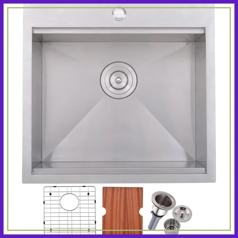 20x21 Inch Single Bowl Drop In Bar Sink, 304 Stainless Steel Topmount Wet Bar Prep Sink with Grid, Drainer & Cutting Board
20x21 Inch Single Bowl Drop In Bar Sink, 304 Stainless Steel Topmount Wet Bar Prep Sink with Grid, Drainer & Cutting Board