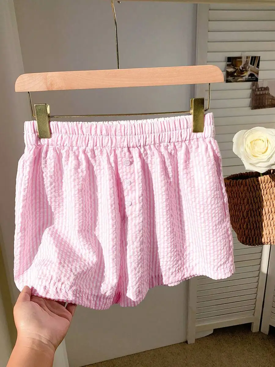 Womens Pink Striped Cotton Shorts Casual Loose Fit Summer
Womens Pink Striped Cotton Shorts Casual Loose Fit Summer