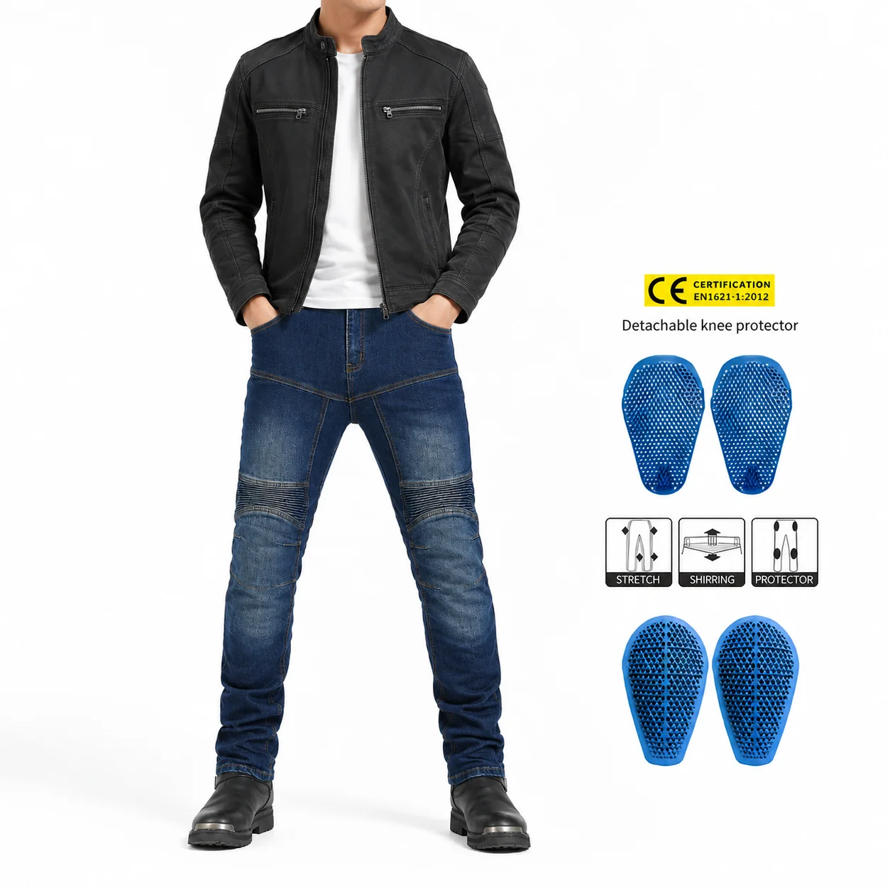 Men Motorcycle Riding Jeans, High Waist Stretch Biker Pants, Straight Fit Anti-Fall Motorbike Trousers with Silicone Pads
Men Motorcycle Riding Jeans, High Waist Stretch Biker Pants, Straight Fit Anti-Fall Motorbike Trousers with Silicone Pads
